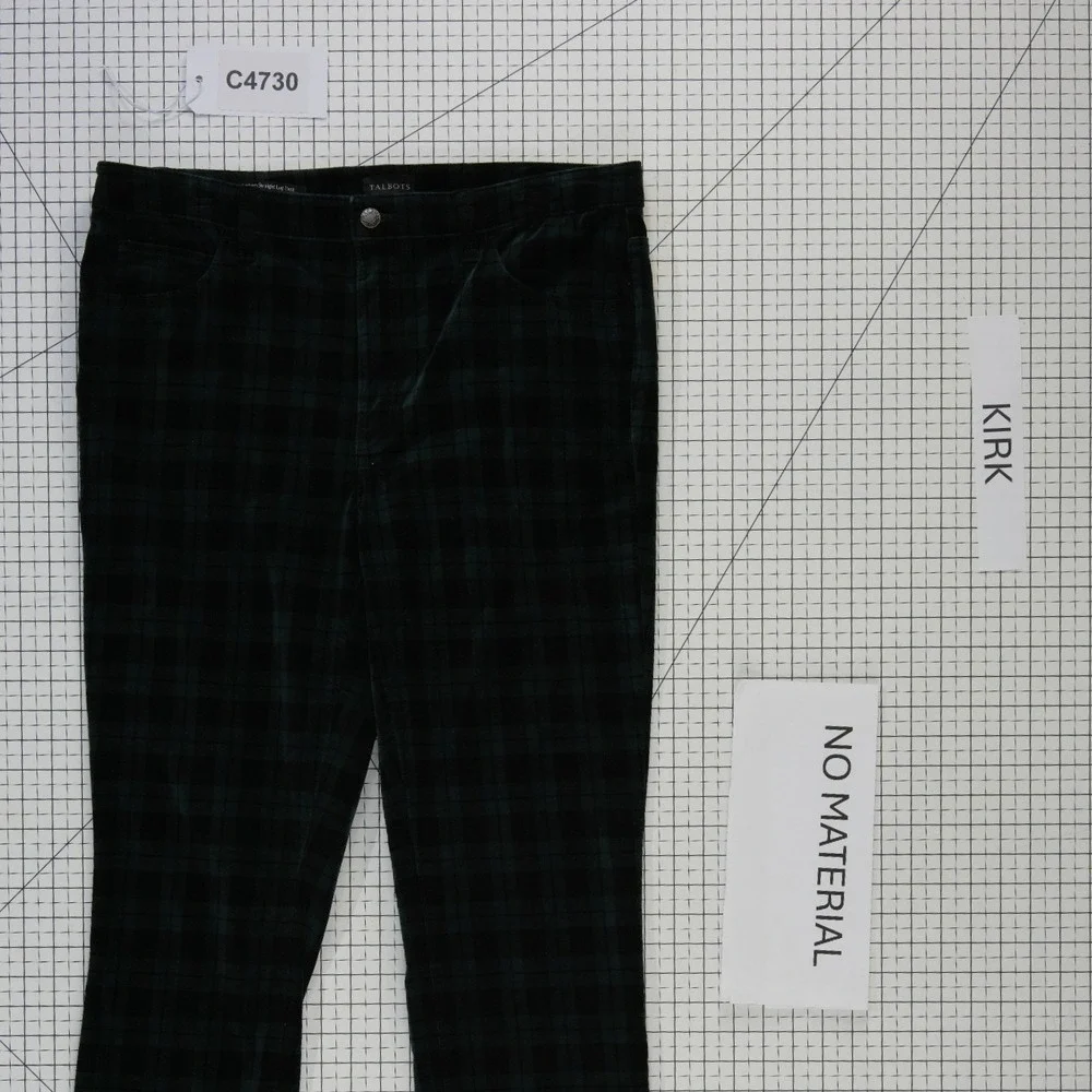 Talbots Green Black Watch Plaid Velvet Pants‎ Women's Size 12 Festive